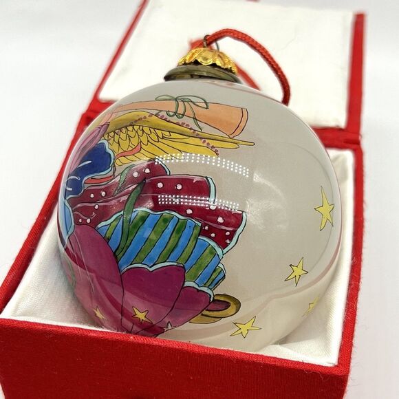 VTG Bill Yee 1990 Christmas Ornament Reverse Hand Painted Angel 3” Blown Glass - Picture 5 of 12